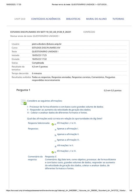 Question Rio Unidade I Estudos Disciplinares Xiv Revisar Envio Do