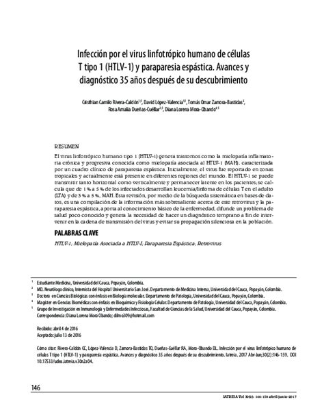 Pdf Infección Por El Virus Linfotrópico Humano De Células T Tipo 1