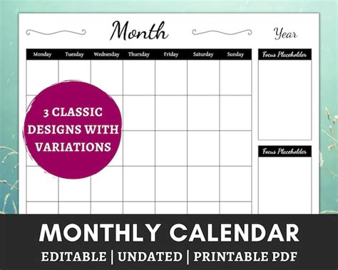 Printable Blank Calendar Letter Editable Calendar Etsy