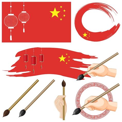 S Mbolo De La Bandera China Con Juego De Pinceles De Tinta Vector Gratis