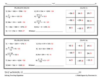 Solving Two Step Equations Tic Tac Toe By Math Square Tpt