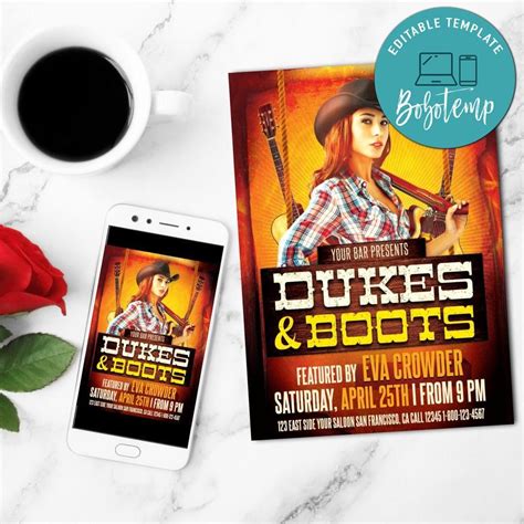 Boots And Dukes Flyer Template Customizable Instant Download Bobotemp