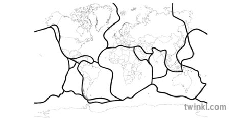 Las Placas Tectónicas Mapa Del Mundo Con Blanco Y Negro Ilustración