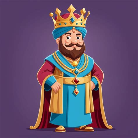 King In Crown And Mantle Cartoon Vector Illustration Isolated On Purple