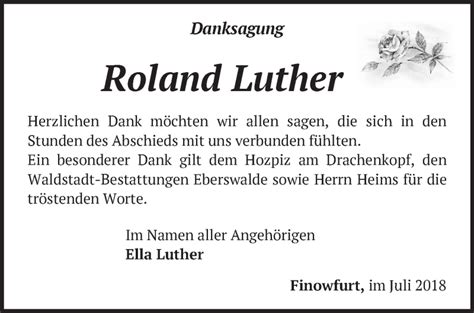 Traueranzeigen Von Roland Luther M Rkische Onlinezeitung Trauerportal