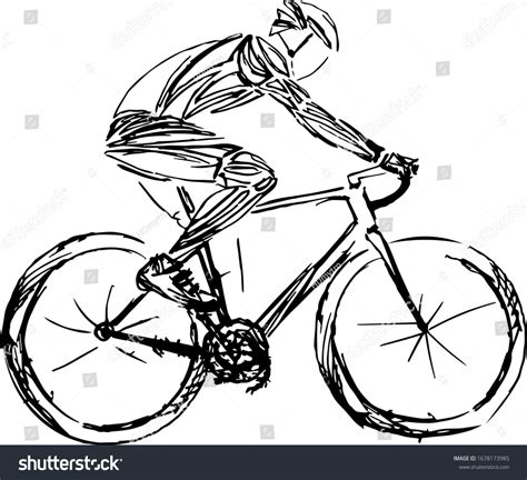 Stylized Geometric Bicyclist Cyclist Sketch Isolated Stock Vector