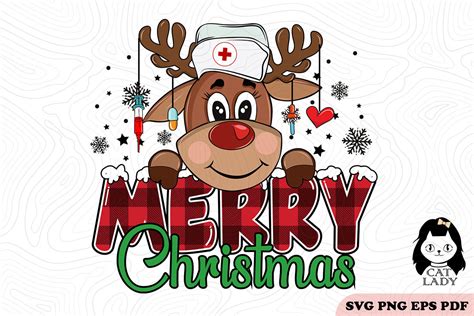 Nurse Reindeer Merry Christmas SVG PNG Graphic By Cat Lady Creative