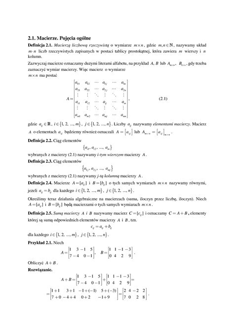 Macierze Wyznaczniki Opis Zadania Macierze Poj Cia Og Lne
