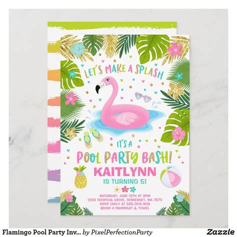 Flamingo Pool Party Invitation Tropical Flamingo Zazzle Pool Party