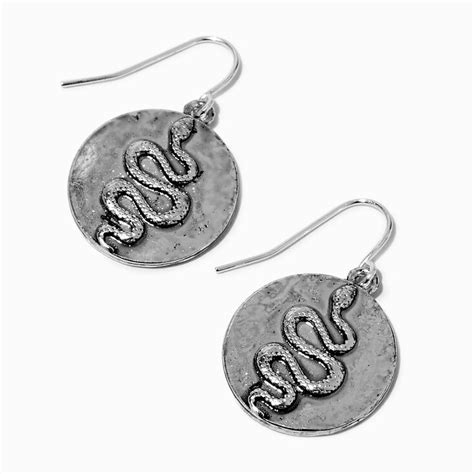 Silver Tone Snake Medallion 1 Drop Earrings Claires Us