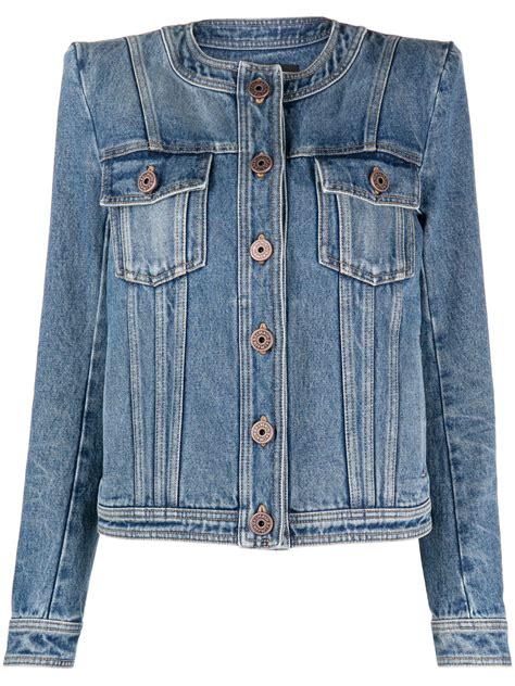 Balmain Collarless Denim Jacket In Blue Lyst