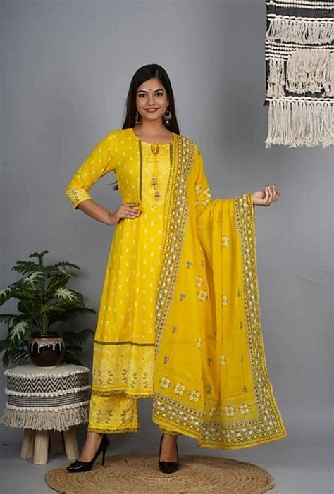 Kurta Sets For Women Yellow Kurta Set With Palazzo And Dupatta Etsy