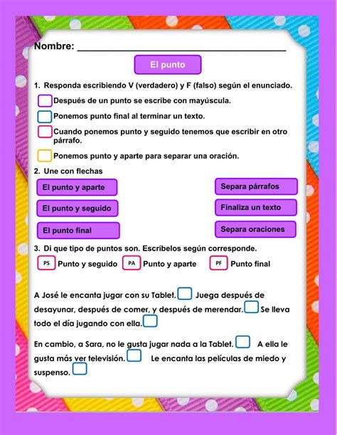 Actividad Interactiva De El Punto Tipos De Puntos Para Primaria