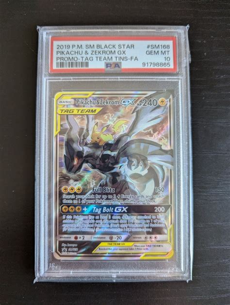 PSA 10 Gem Mint Pikachu Zekrom GX Sun Moon Team Up SM168 Holo