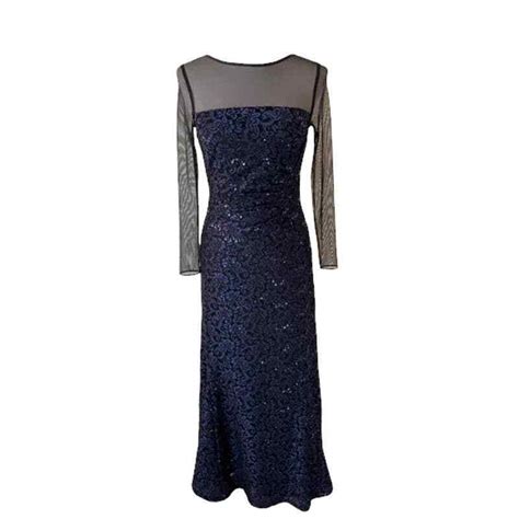 Tahari Arthur S Levine Formal Navy Blue Cocktail Maxi Gem