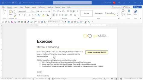 Reveal Formatting Microsoft Word 365 Basic And Advanced