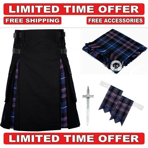 Pride Of Scotland Hybrid Utility Kilt Black Cotton And Tartan Utility