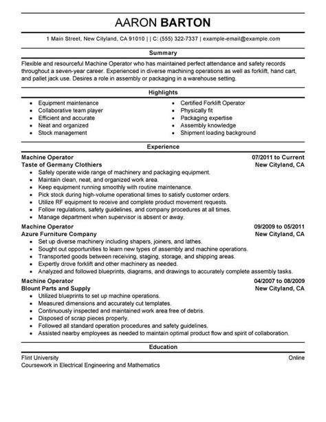 Machine Operator Resume Sample