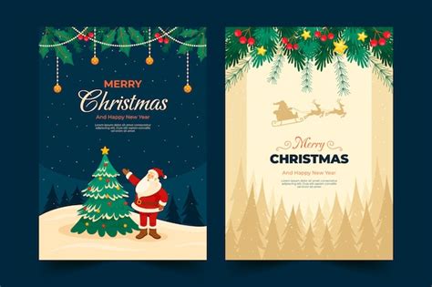 Conjunto Plano De Tarjetas De Felicitaci N De Feliz Navidad Vector Gratis