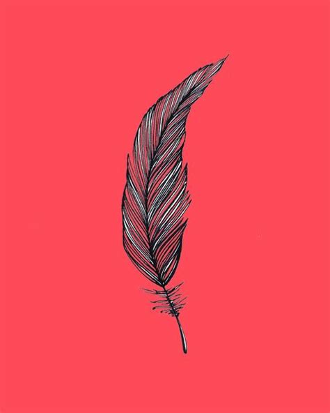 Red Feather Art Print By Jen Posford Society6 Feather Art Sharpie