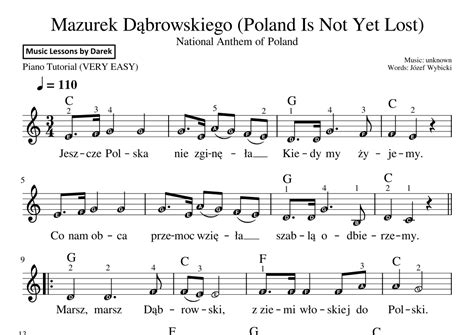 Mazurek Dabrowskiego National Anthem Of Poland Very Easy Piano Arr