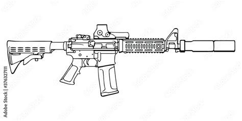 American M4 Assault Rifle With Reflector Sight And Silencer Vector