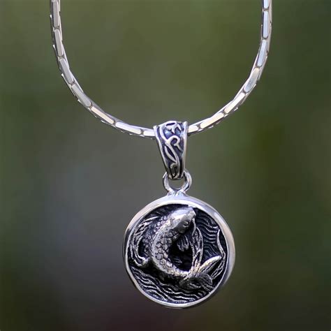 Men's Sterling Silver Pendant Necklace - Lucky Koi | NOVICA