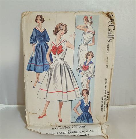 Vintage Uncut S Sailor Dress Pattern Circle Skirt Wiggle Etsy