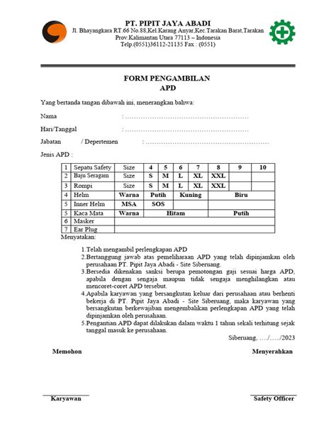 2 Form Pengambilan Apd Pdf