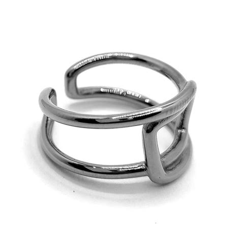 Anillo Acero Plateado Minimalista Cuadro Doble Ajustable Estiloss