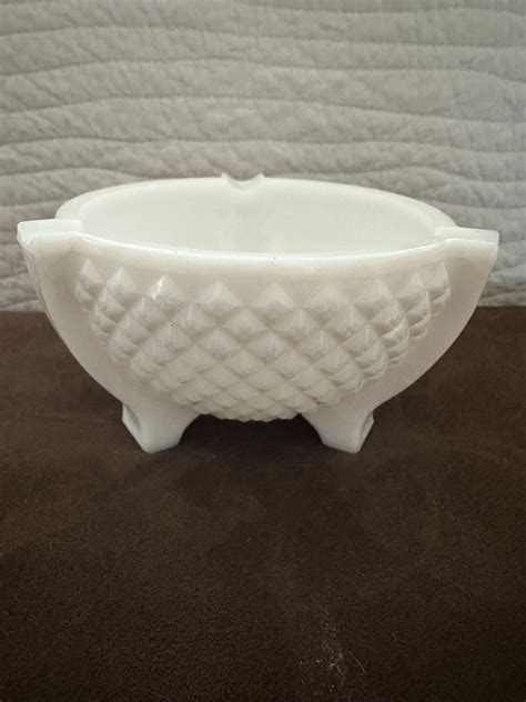 Vintage Le Smith Milk Glass 3 Footed Diamond White Hobnail Smoke Trinket Dish 1950 S Etsy