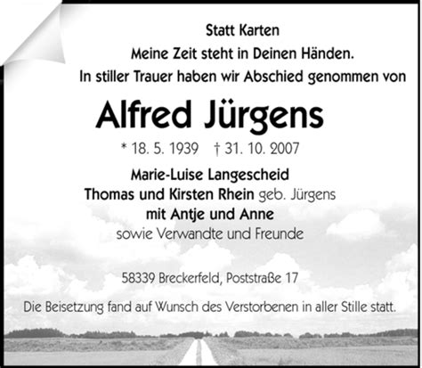 Traueranzeigen Von Alfred J Rgens Trauer In Nrw De