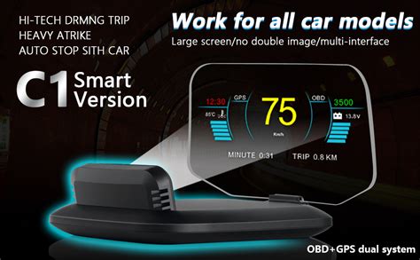 Wiiyii Car Hud Head Up Display C1 Obd2gps Mode Speedometer With Speed