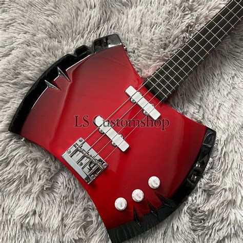 4 String Red Marcelines Axe Bass Special Shape Electric Bass Guitar Solid Body Ebay