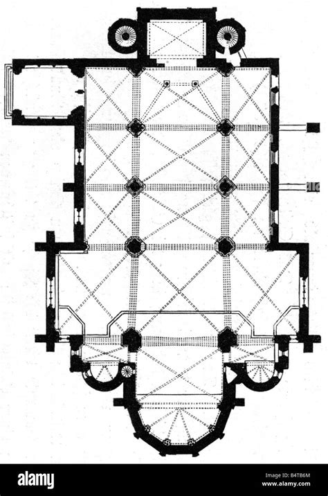 architecture, floor plans, Saint Martin and Saint Severus Abbey Church ...