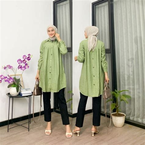 Jual Tunik Polo Linen Variasi Kancing Belakang Shopee Indonesia