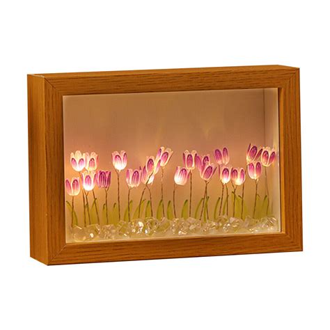 Photo Frame Tulip DIY Night Light Gift Bedside Light 20 Flowers Purple