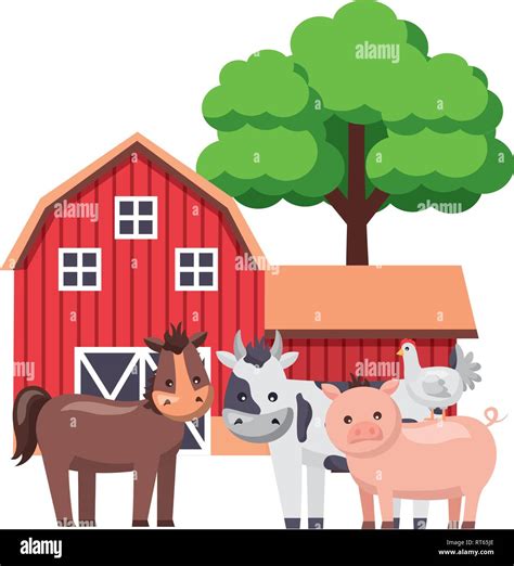 barn animals tree farm Stock Vector Image & Art - Alamy