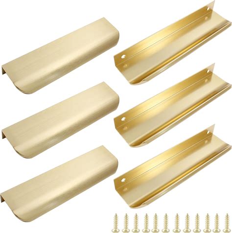 Litoexpe Pack Brushed Brass Cabinet Finger Pulls Concealed Aluminum