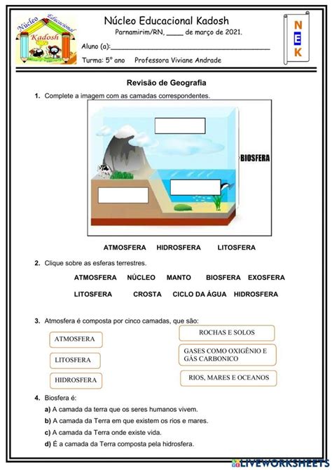 Esferas Da Terra Interactive Worksheet Online Activities School Subjects Online Workouts