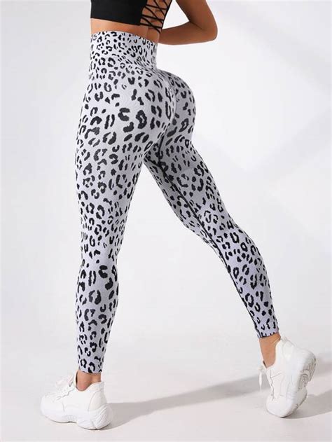 Yoga Trendy Leopard Print Wideband Waist Top Stitching Sports Leggings