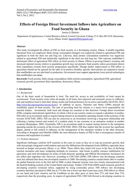 11 Effects Of Foreign Direct Investment Inflows Into Agriculture On