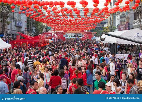 Thai People And Tourists During The Celebration Of Chinese New Year In Yaowarat Street ...