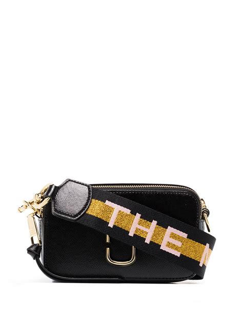 Marc Jacobs The Logo Strap Snapshot Crossbody Bag In Black Modesens