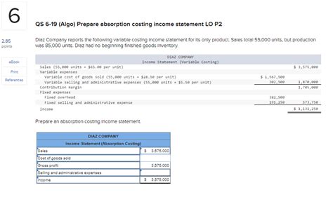 Solved 6 QS 6 19 Algo Prepare Absorption Costing Income Chegg