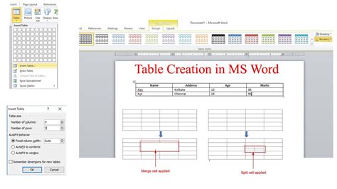 Table Creation In Ms Word Merge Cells And Split Cells Youtube