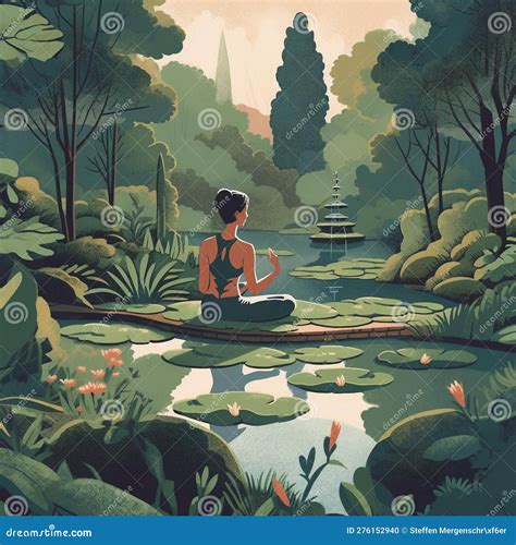 Serene Yoga In A Garden Oasis Stock Illustration Illustration Of