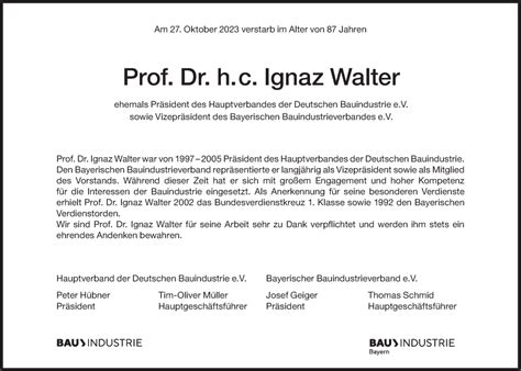 Traueranzeigen Von Ignaz Walter Sz Gedenken De