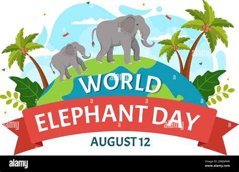 World Elephant Day Vector Illustration On 12 August With Elephants