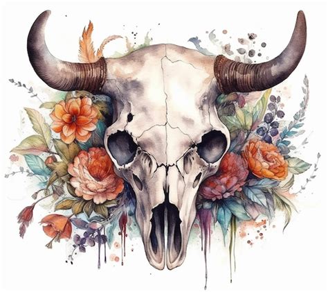 Ilustraci N Acuarela De Un Cr Neo De Toro Con Flores Y Flores Foto